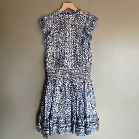 Ulla Johnson Nyssa Dress Sky Blue Silk Size 2 Ruffles Metallic Smocked Chic Boho - Picture 12 of 16